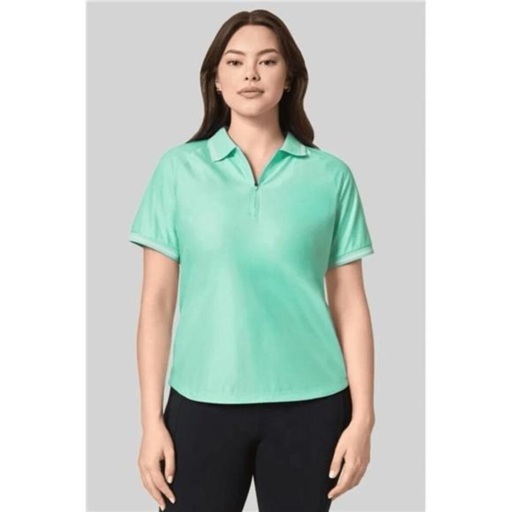 Mondetta Women's Active 1/4-Zip Short Sleeve Mesh Polo Shirt (Medium, Green)